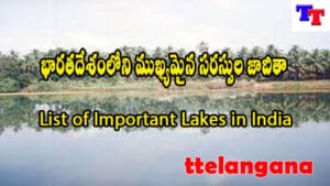 భారతదేశంలోని ముఖ్యమైన సరస్సుల జాబితా,List of Important Lakes in India
